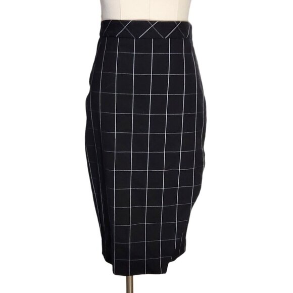 Banana Republic Black White Grid Check Pencil Skirt Women's Petite Size 0 - Picture 1 of 15